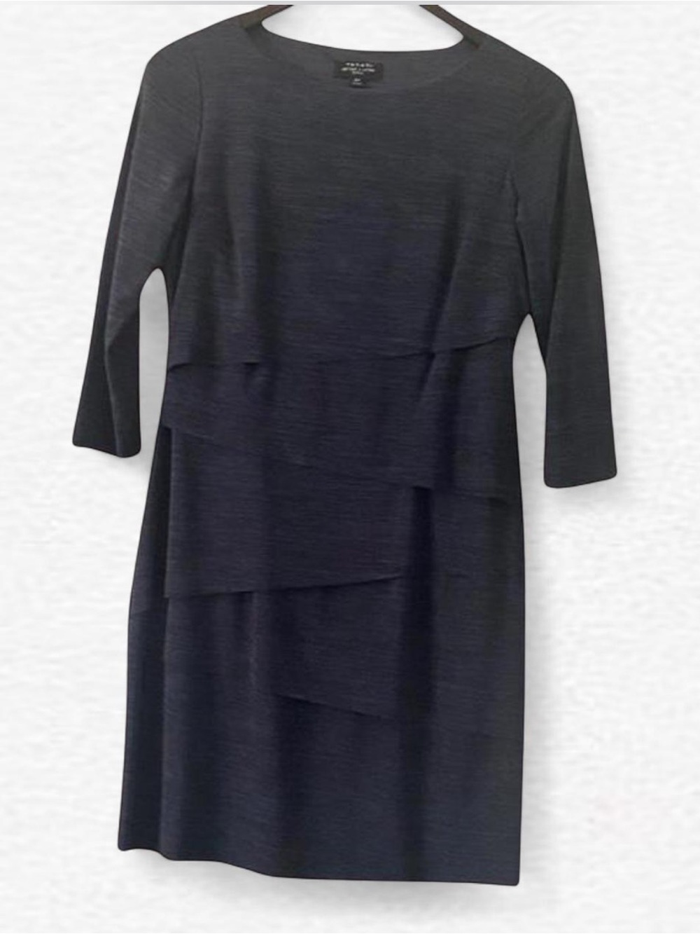 Tahari Arthur S. Levine Charcoal Gray Heathered Tiered Sheath Dress 6 Petite